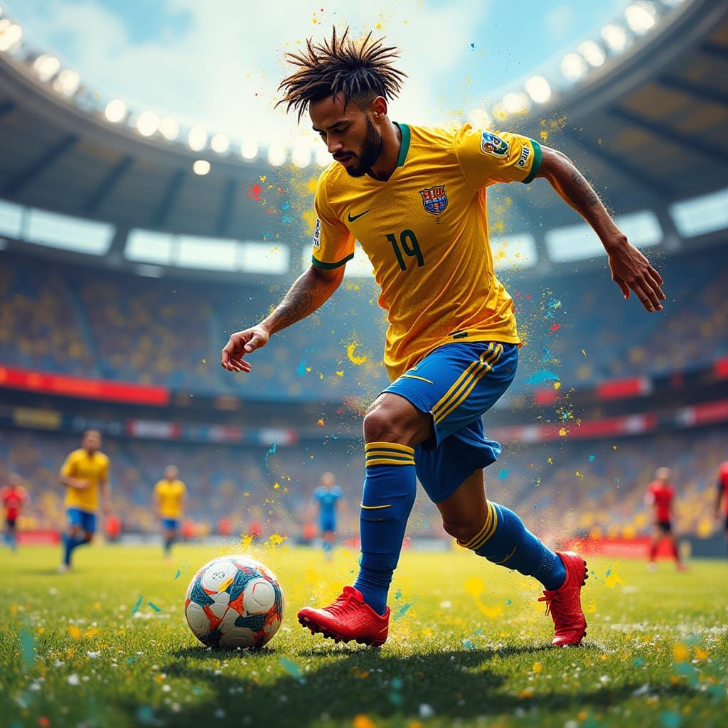 Soccer Star Neymar in Action, Blending Surrealism and Abstra...