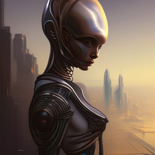 Majestic Alien Humanoid Portrait in Art Nouveau Style