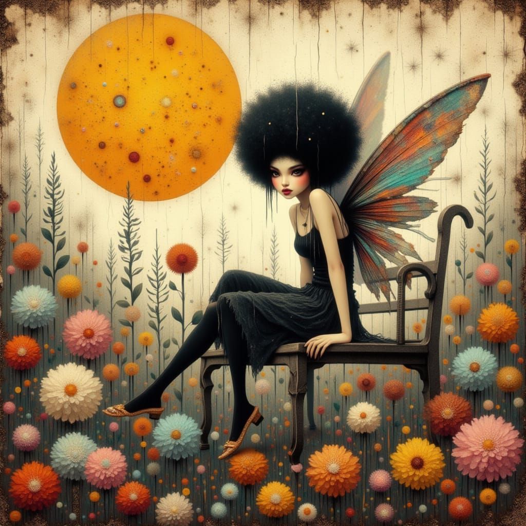 Goth Fairy Amidst Surreal Grunge Landscape