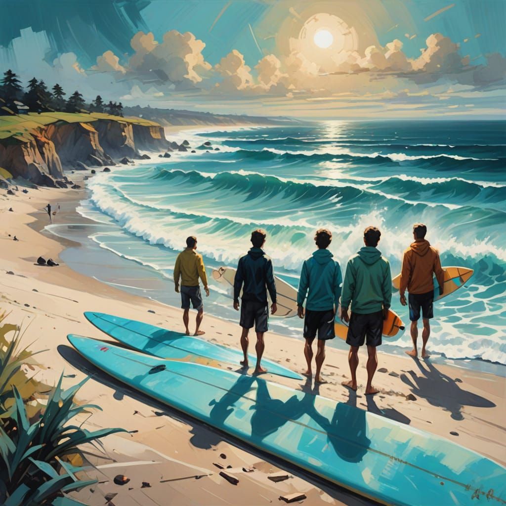 Semi-Realistic Beach Scene with Vibrant Colors and Expressiv...