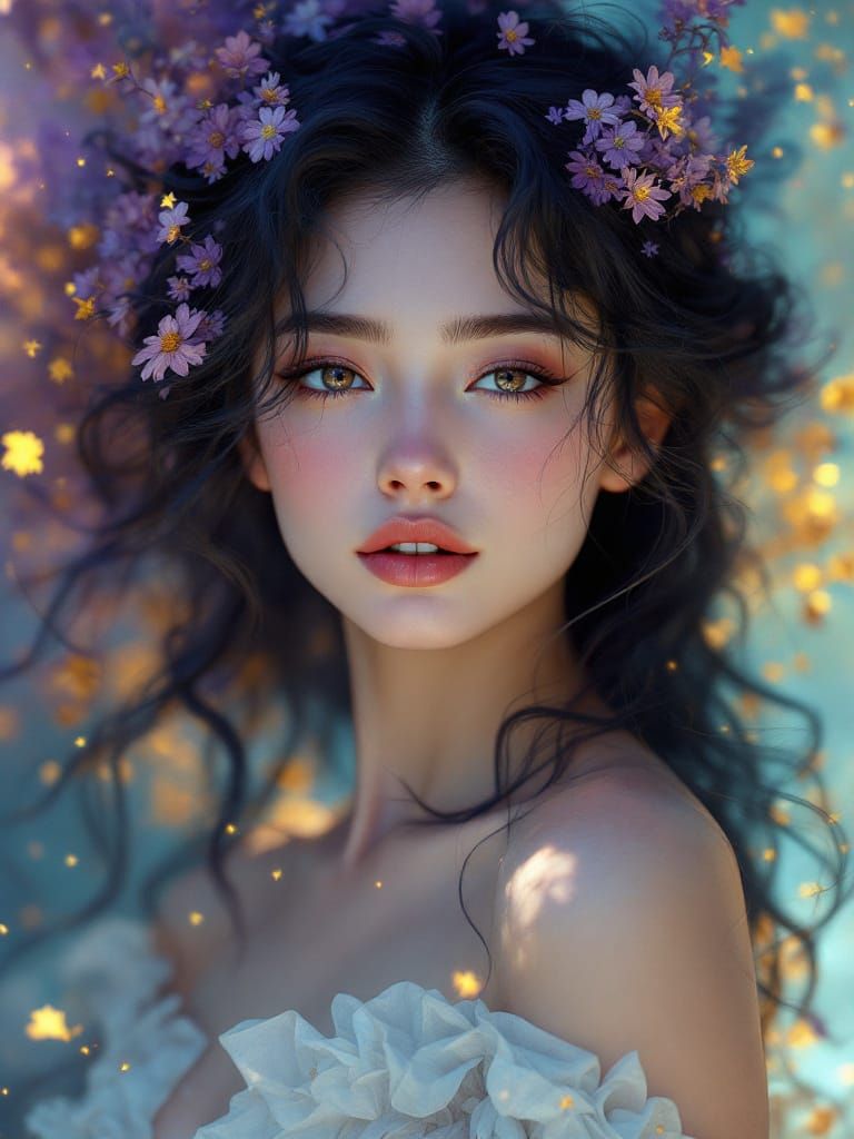 Ethereal Fantasy Portrait of a Woman in Gold and Purple