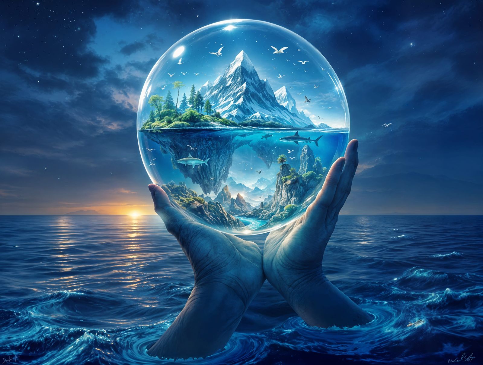 Colossal Hand Holds Miniature World in a Magical Realism Mas...