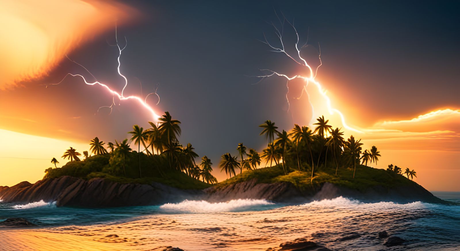 Tropical Island Thunderstorm in Hyperrealistic Splash Art