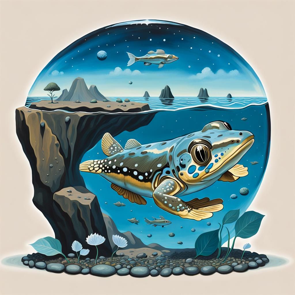 Mythical Mudskipper Microcosm in Mixed Media Style