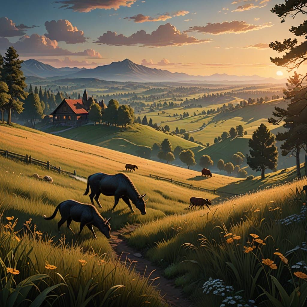 Rolling Hills Illuminated by Soft Twilight