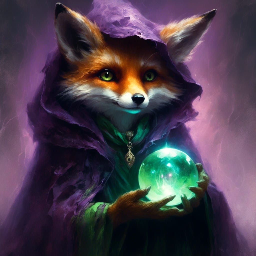 Chibi Witch Fox Gazing into Crystal Orb
