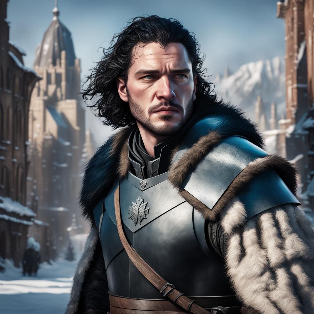 Jon Snow Portrait in Hyperdetailed Art Nouveau Style