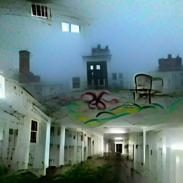 Eerie Abandoned Asylum in Dense Fog