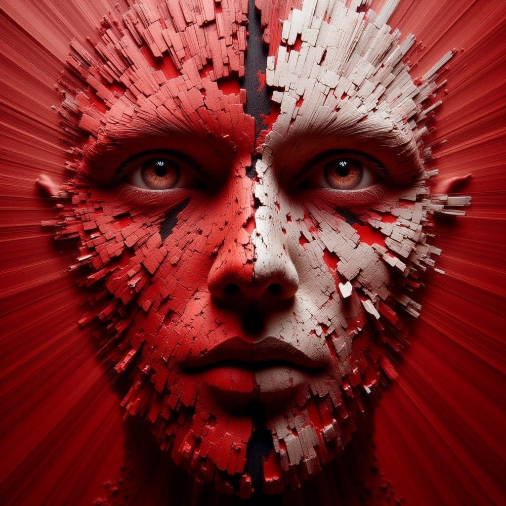 Abstract Crimson Painting of Joy and Fear