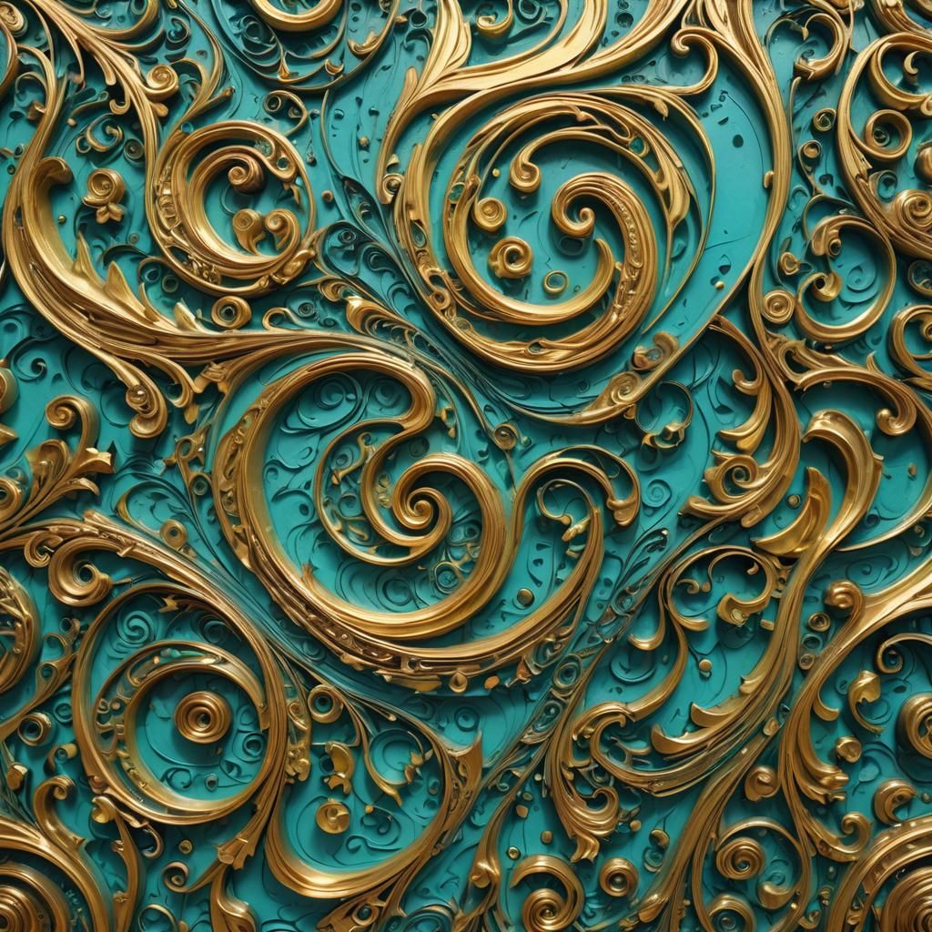 Hyperrealistic 3D Acrylic Swirls with Gold Accents