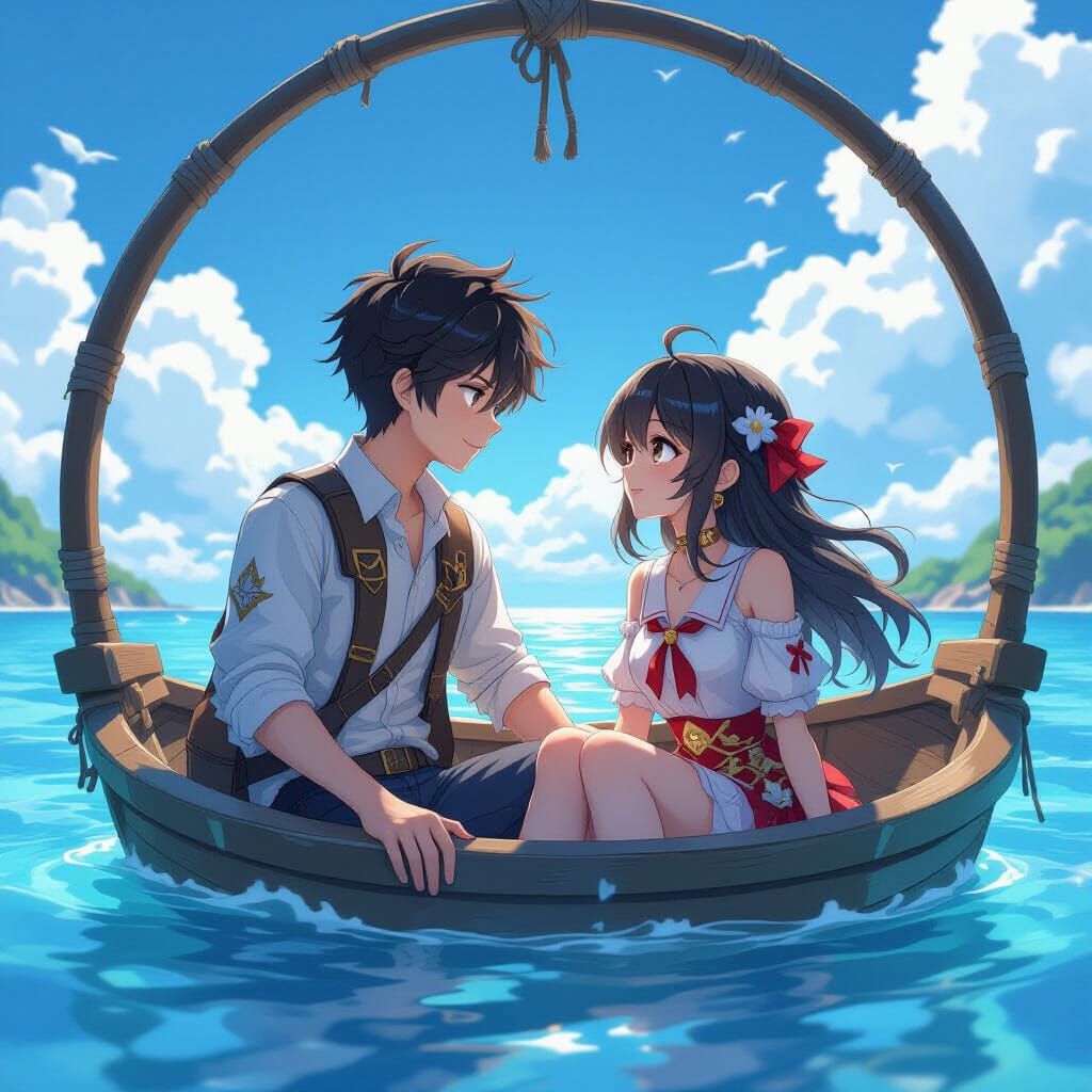 Ocean Scene with Anime-Style Characters in 3D