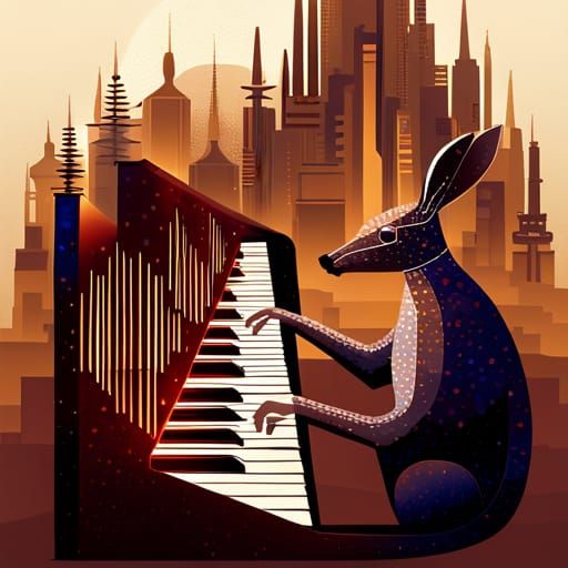 Kangaroo Plays Organ: Detailed Collage Art