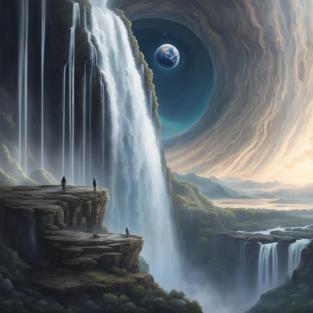 Flat Earth's Edge: Waterfall into Space Fantasy Art
