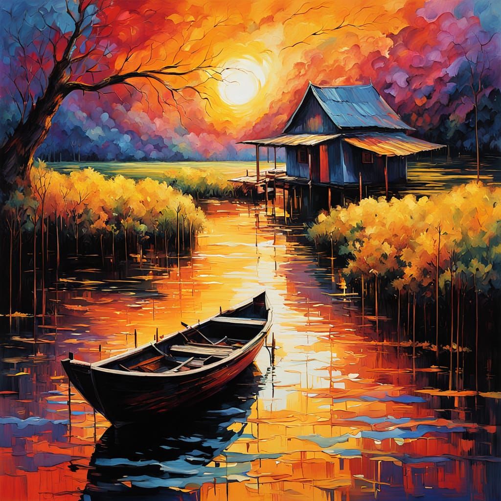 Dawn Fisherman: Expressive Impasto Oil Painting