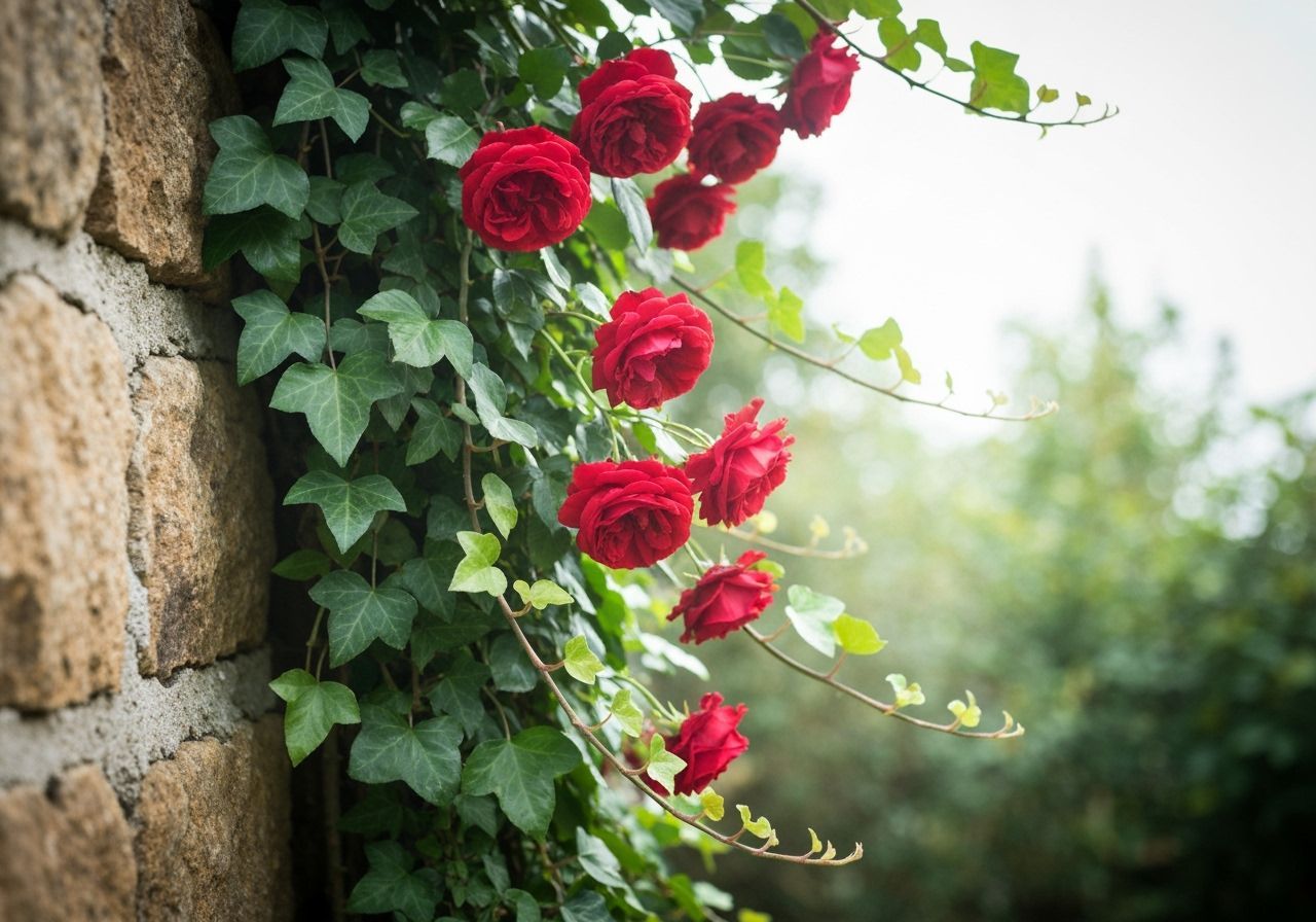 Roses and Ivy Overflowing from Beer Bottle
