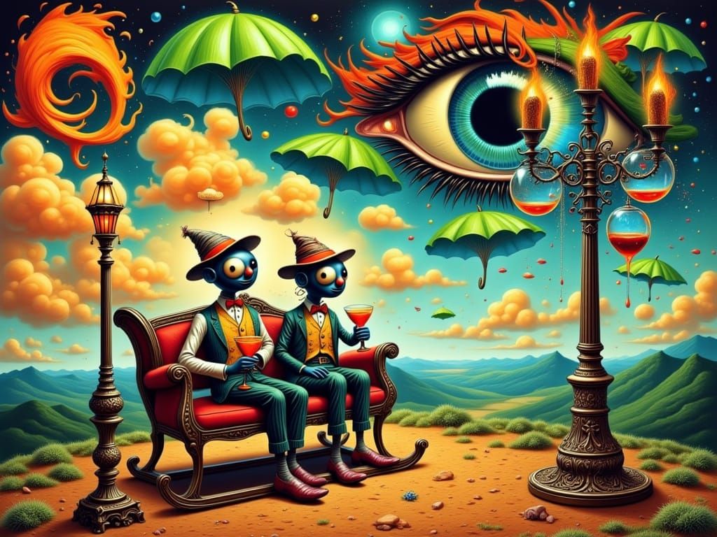 Surreal Dreamscape with Whimsical Scarecrows