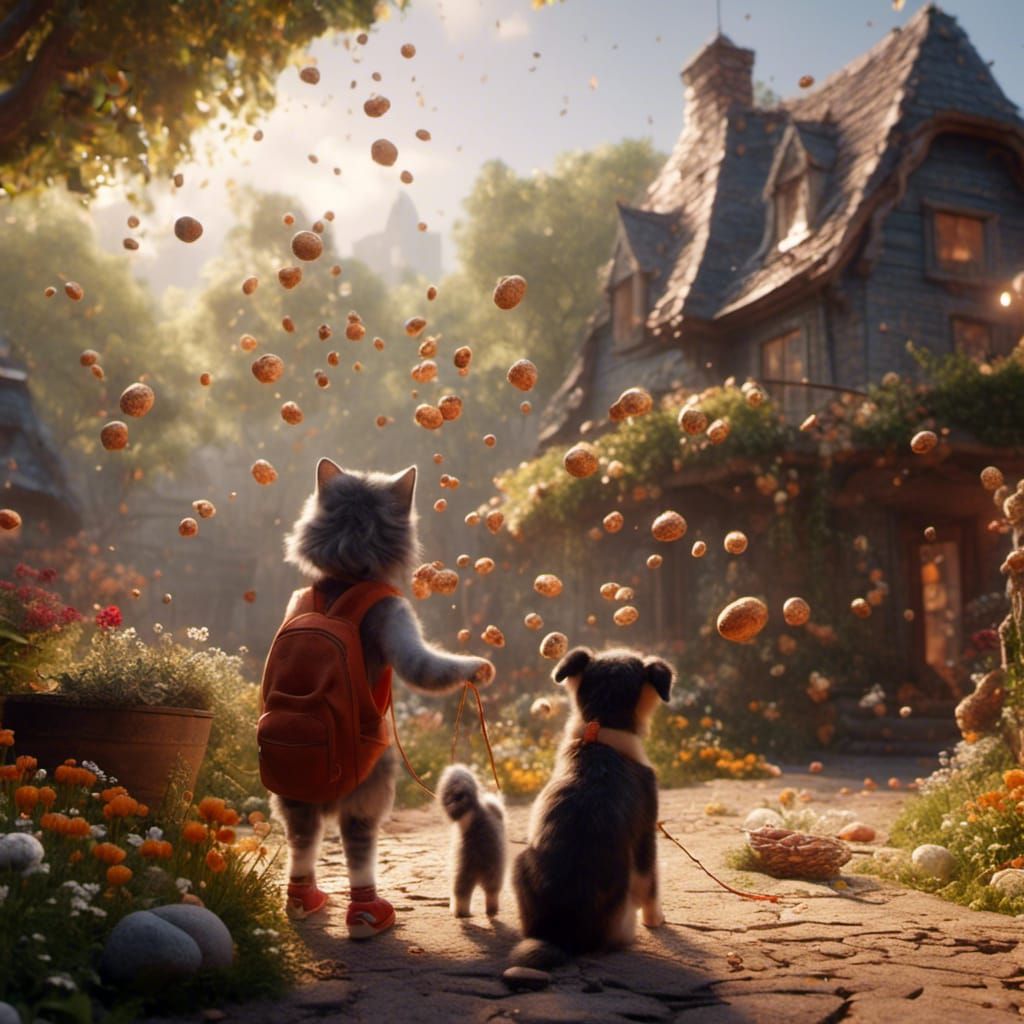 Cute Cat and Dog Begging for Treats