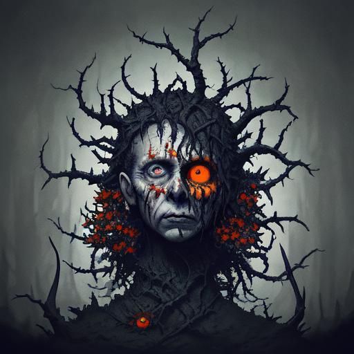 Thorn-encased Face: A Dark Surrealist Nightmare Portrait