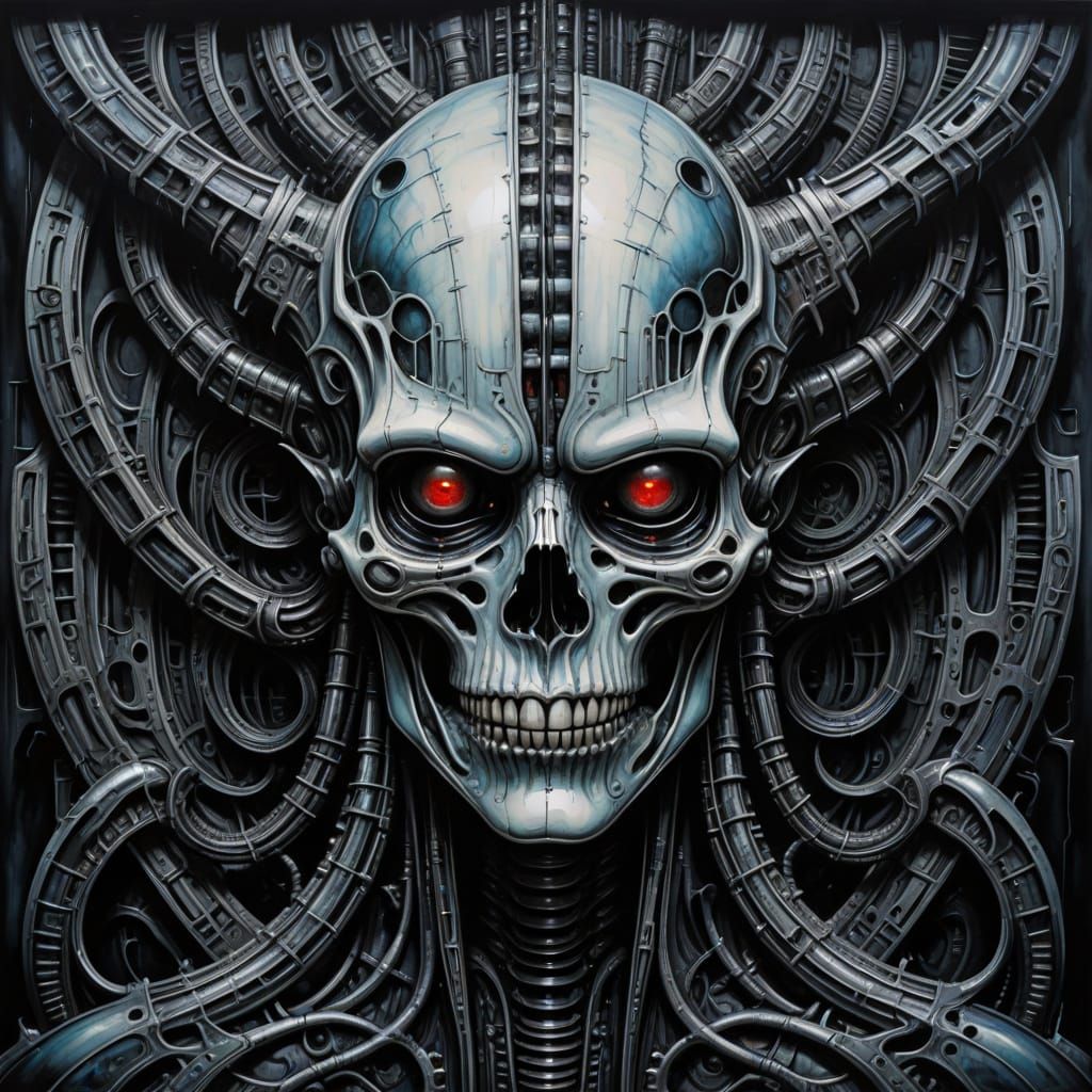 Giger Style Abstract Skull Painting