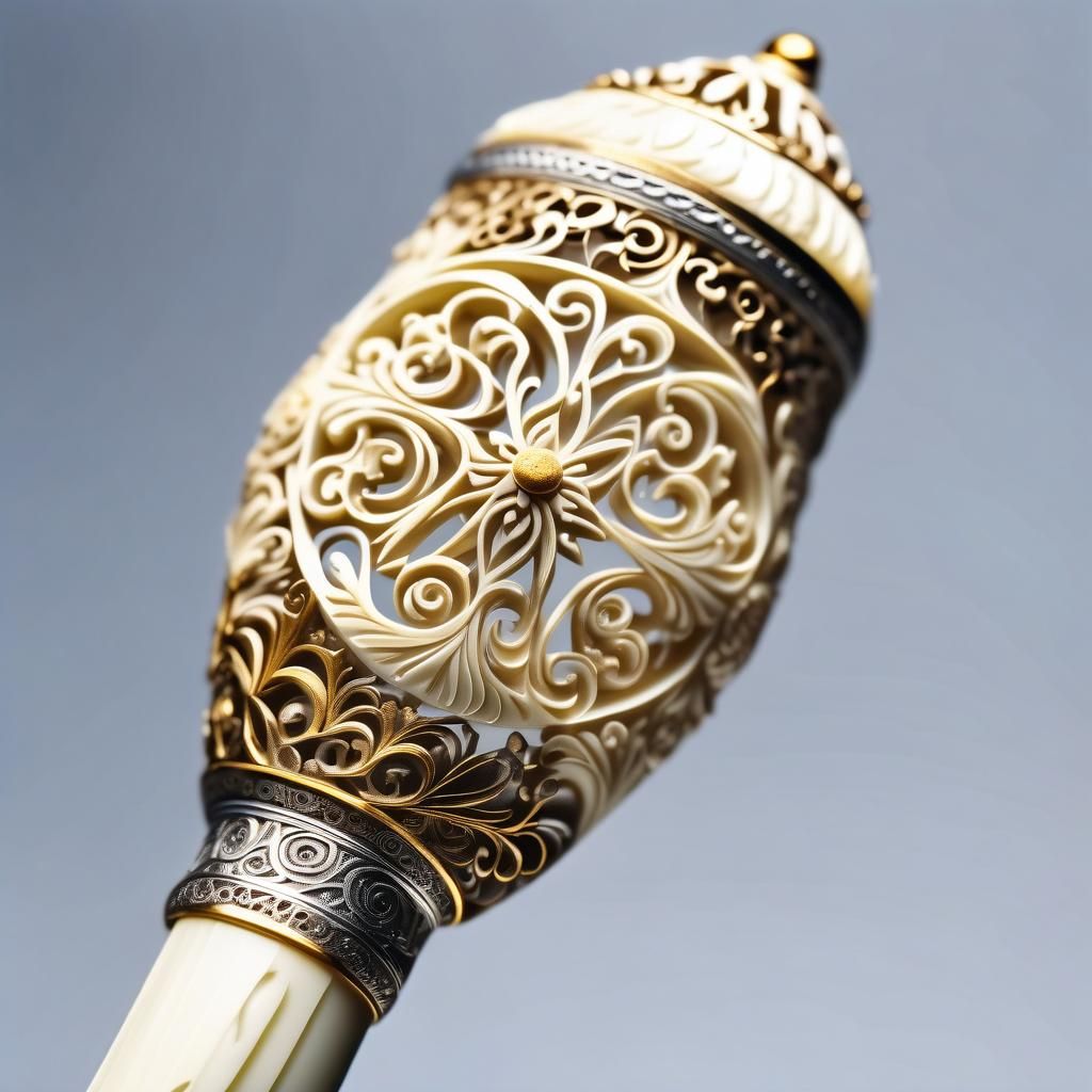 Ornate Ivory Staff with Gold Filigree