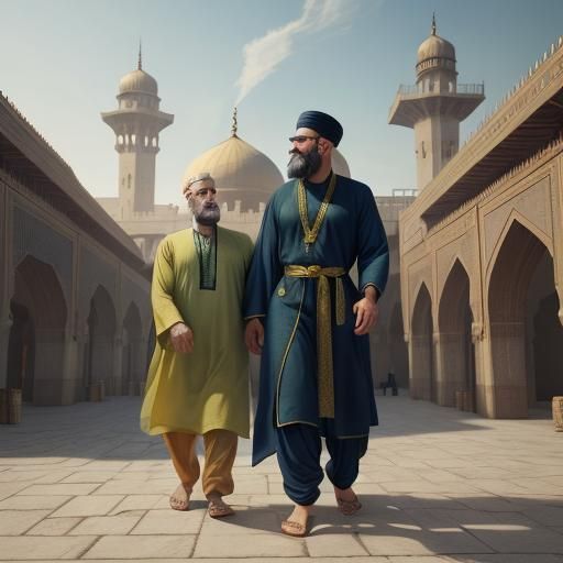 Muslim Men in Ornate Caftans, Matte Painting
