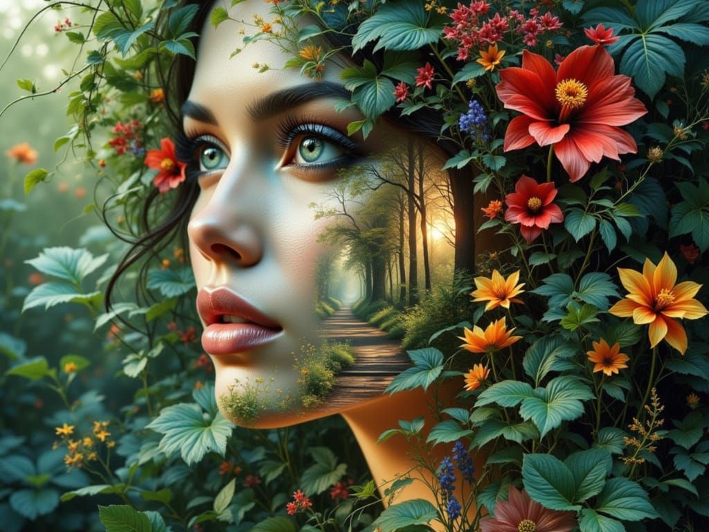 Nature's Embrace Double Exposure Portrait