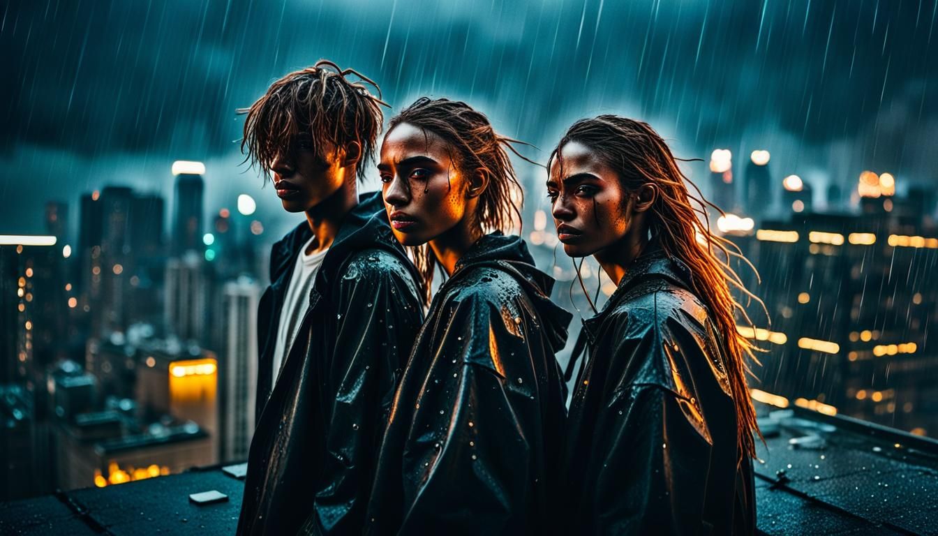 Teenagers in Dark Fantasy Rooftop Photo Shoot