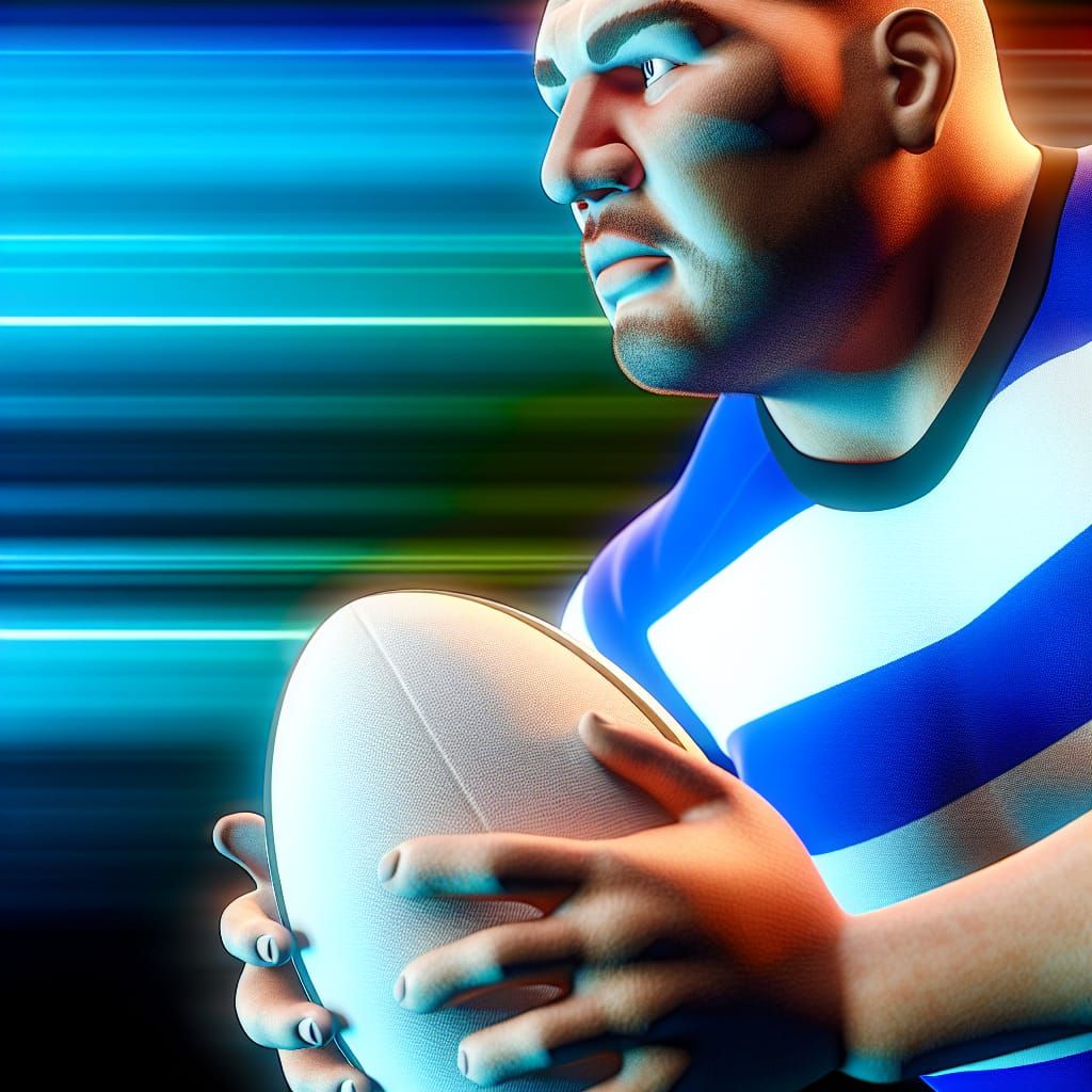 Rugby Player in Action with Striped Jersey