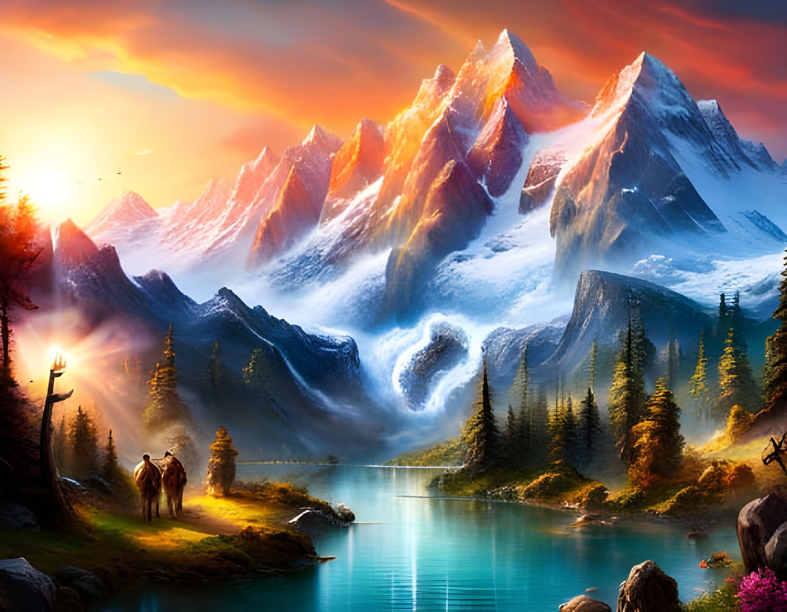 Alps Mountain Landscape in Switzerland, Romanticism Style