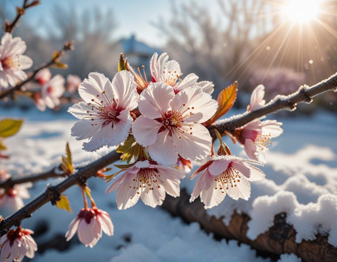 Frozen Cherry Blossoms in Winter Wonderland