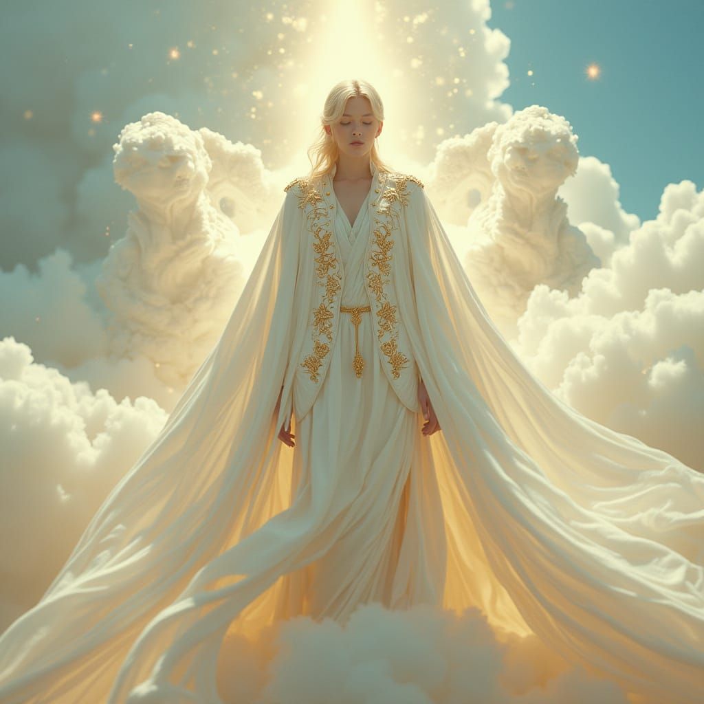 Ethereal Deity in Heavenly Landscape