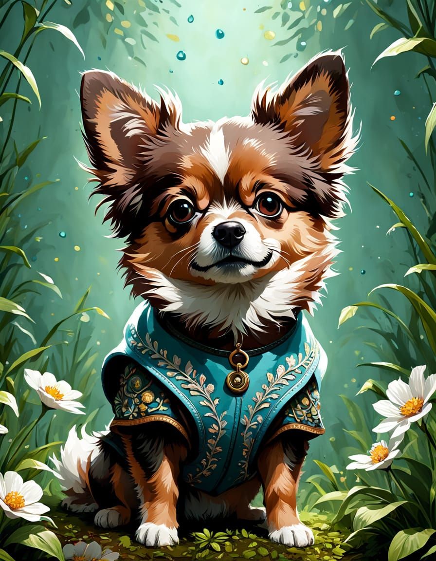 Charming Springtime Pomchi in Vibrant Digital Art