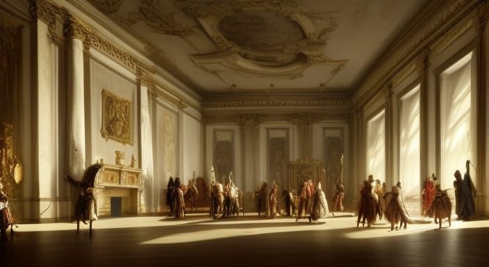Baroque Palace Interior with Courtiers, Fantasy Art