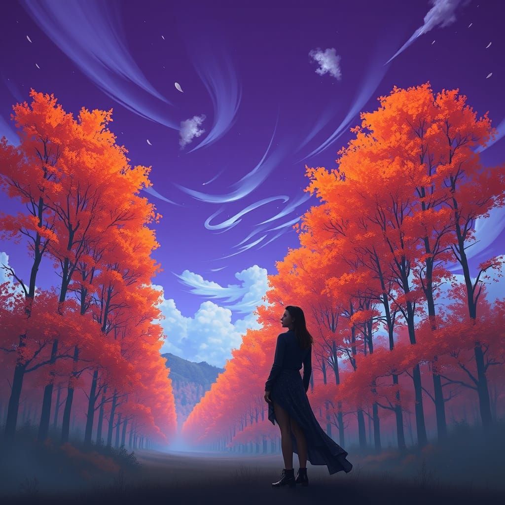 Surreal Autumn Landscape in Deep Purple Twilight