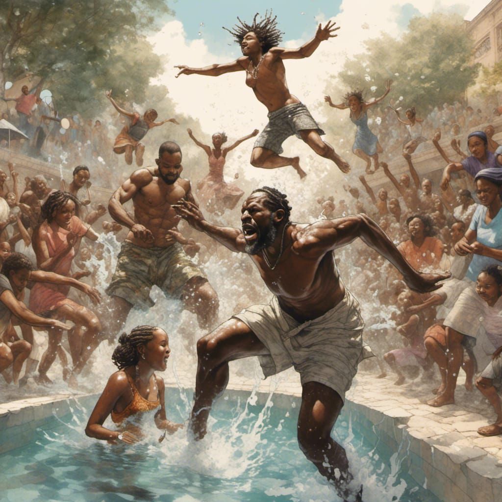 Biblical Healing Pool Scene in Hyperrealistic Style
