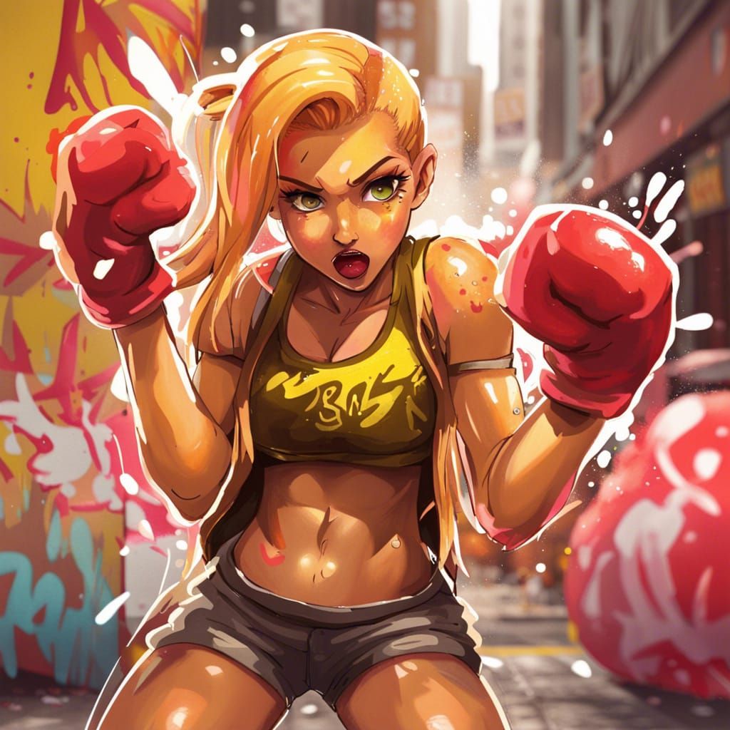 Cocky Fighter Girl in Graffiti Art Style