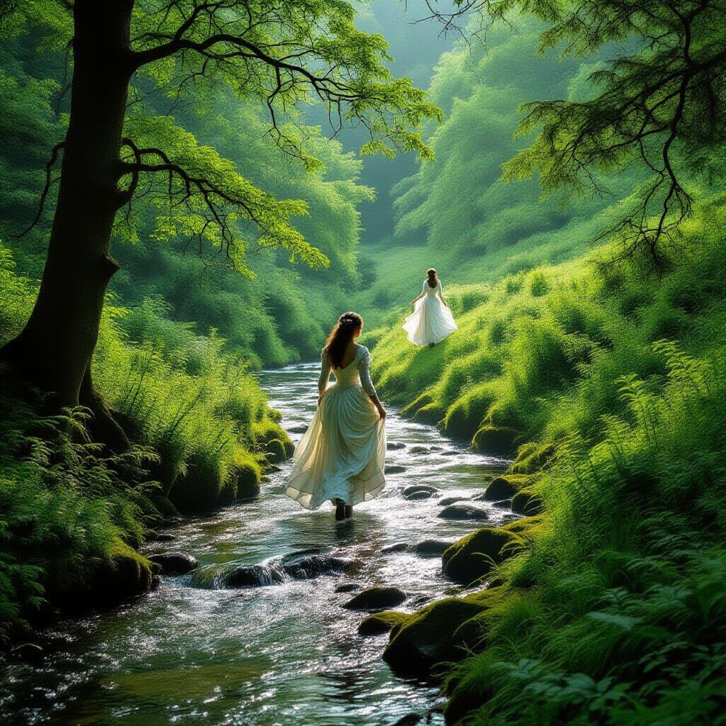 Regency Woman Haunts English Forest Stream