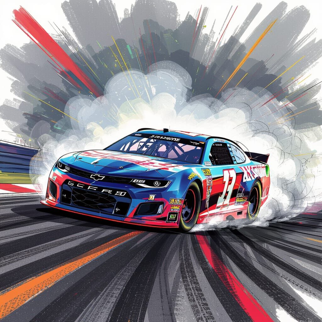 NASCAR Car Drifting in Energetic Freestyle Art Style