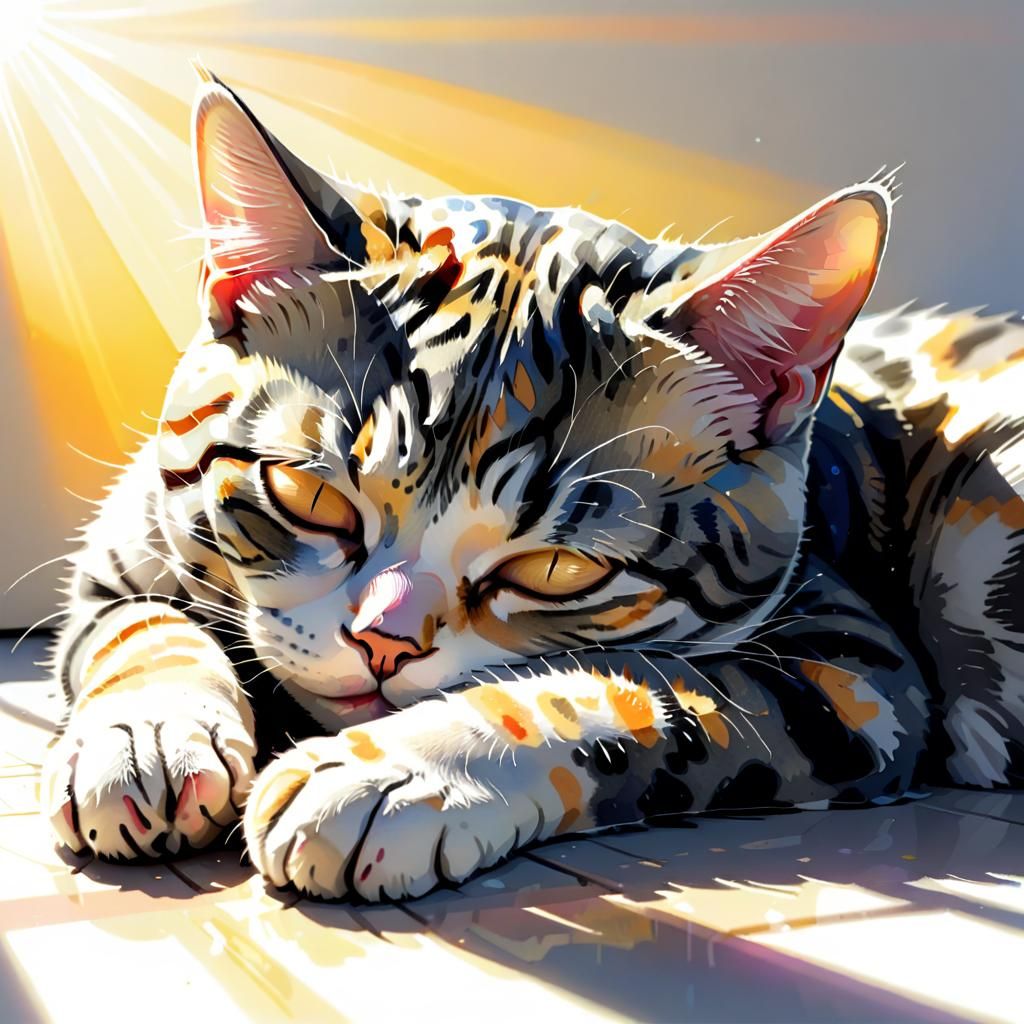 American Shorthair Cat Sleeping in Sunlight