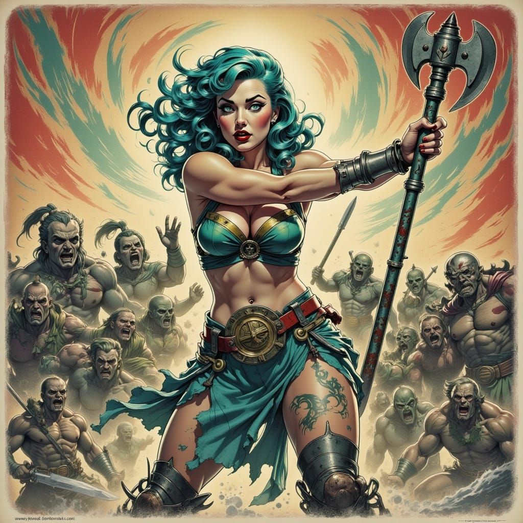 Barbarian Queen Dominates Epic Battle in 1970s Fantasy Art S...