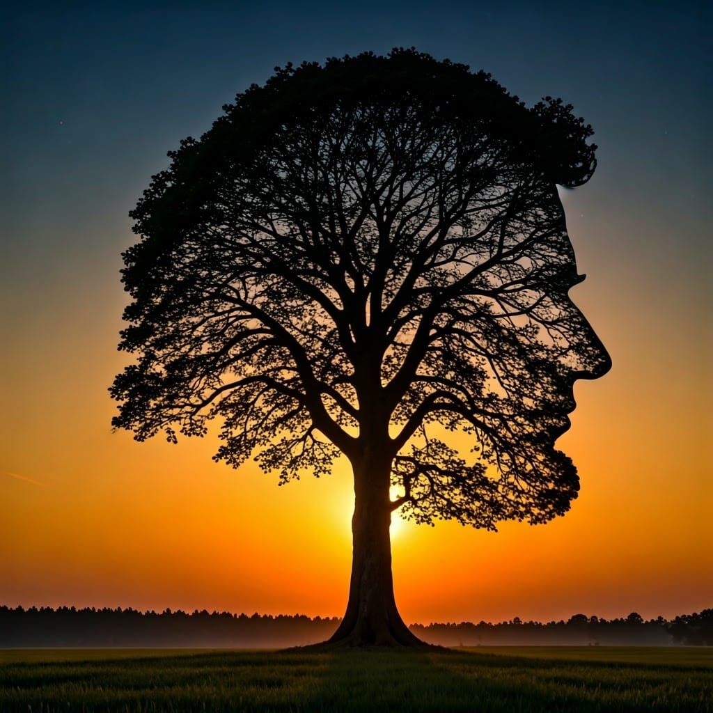 Post twilight silhouette of a tree that creates the perfect likeness of Abraham Lincoln’s head