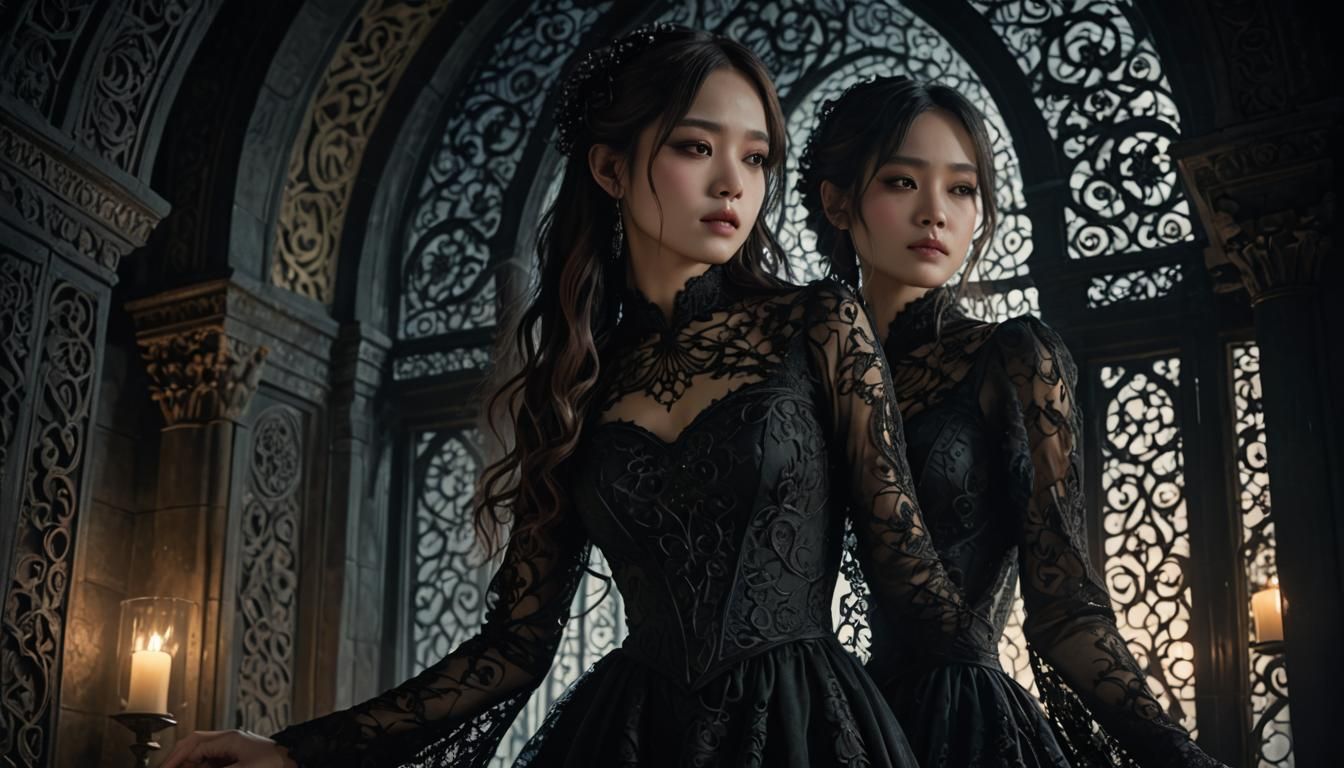 Gothic Seductress in Ornate Archway, Ayami Kojima Style