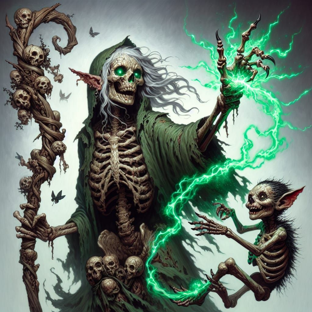 Zombie Warlock with Imp in Gothic Oil Painting Style