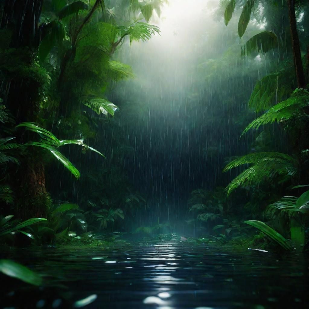 Lush Rainforest: Tropical Raindrops in Digital Painting