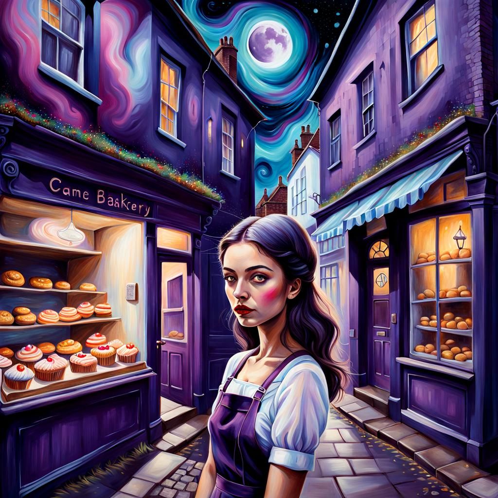 Whimsical Bakery Portrait in Pop Folk Surrealism
