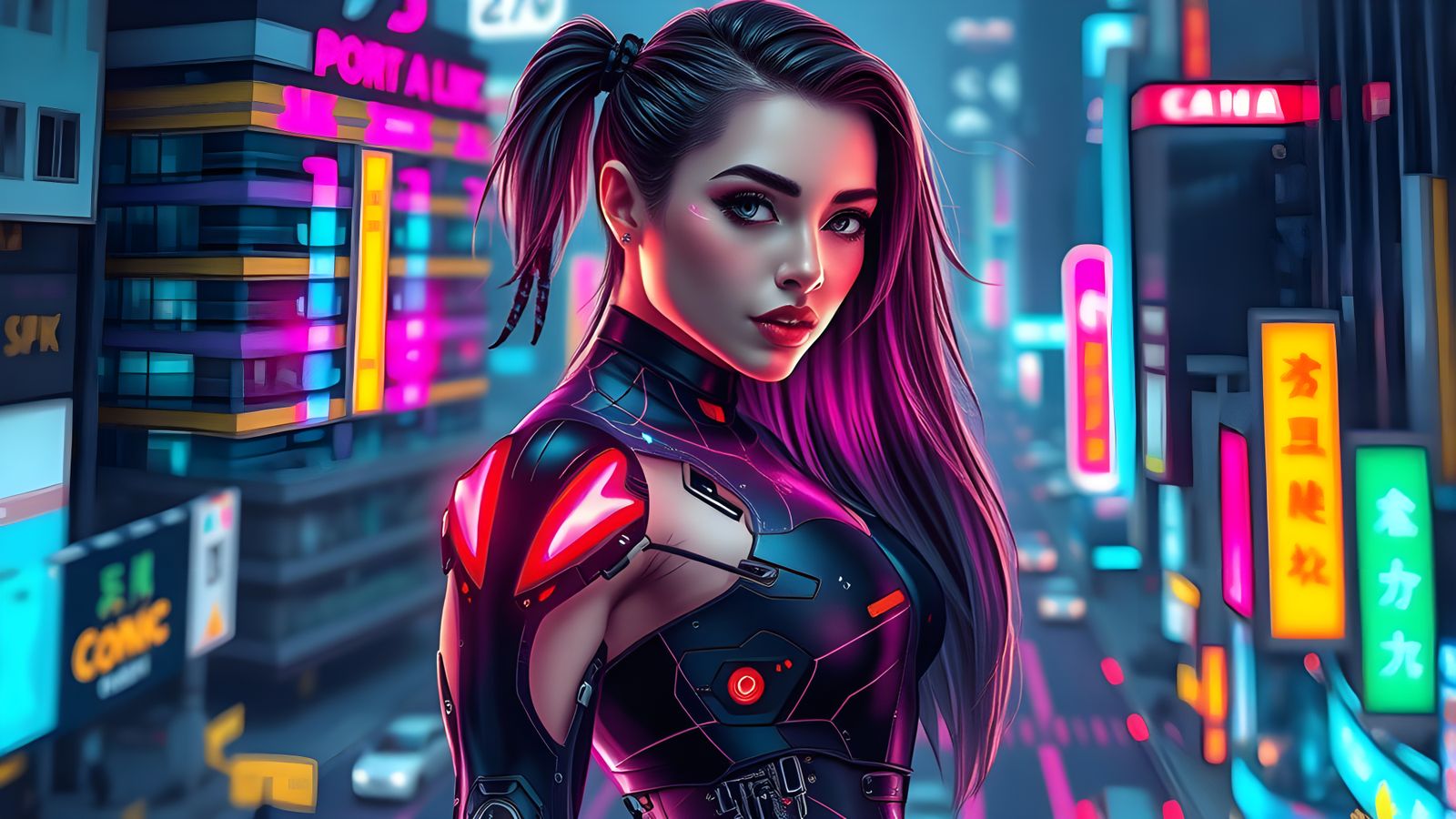 Cyberpunk Woman with Bio-Mechanical Parts in Pop Art Style