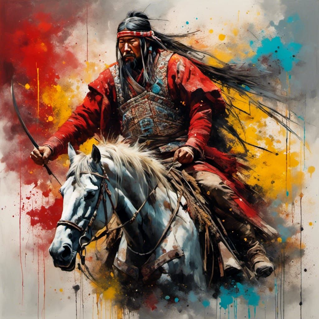 Genghis Khan Portrait in Graffiti Pop Art Style