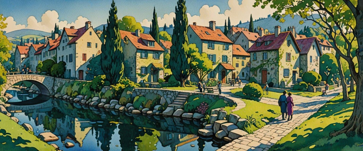 Bucolic Arts Colony in Comic Book Style