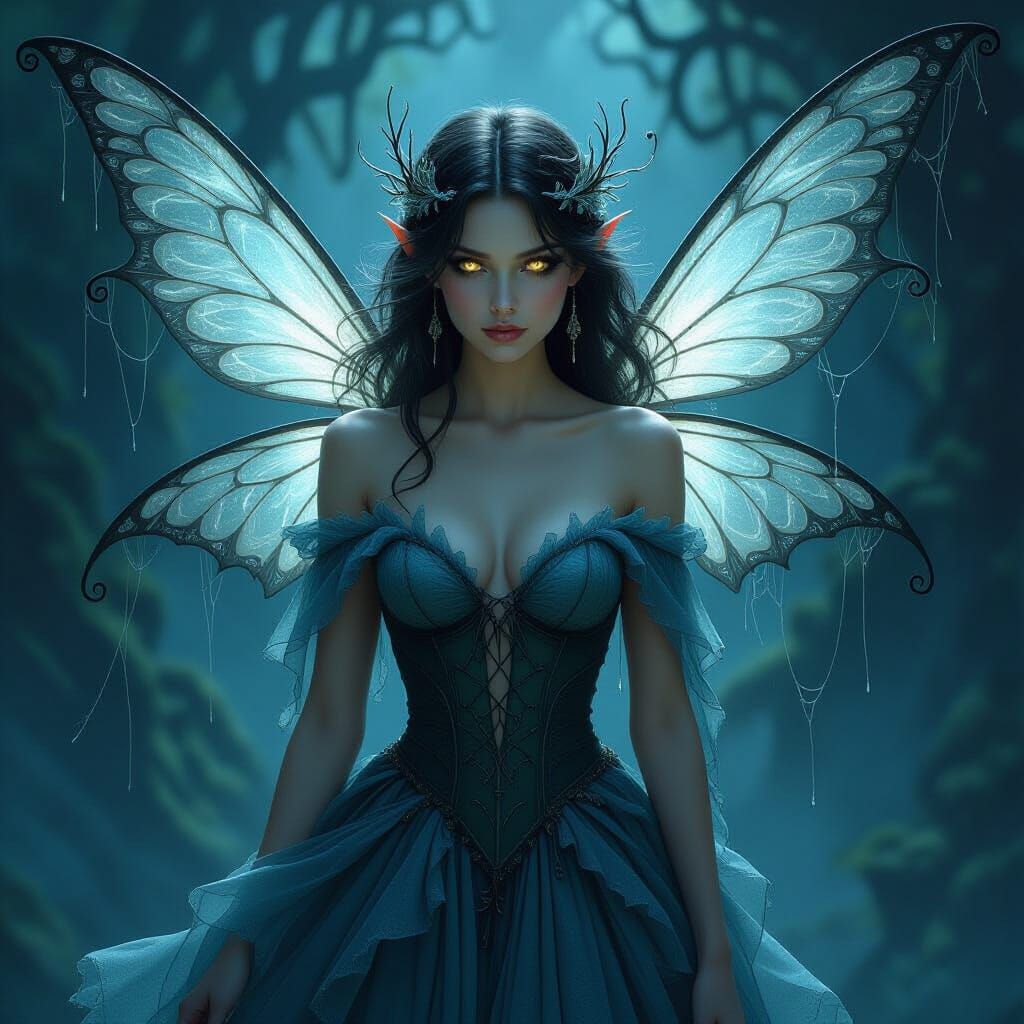 Mysterious Fairy in Moonlight Gown, Ethereal Fantasy Art