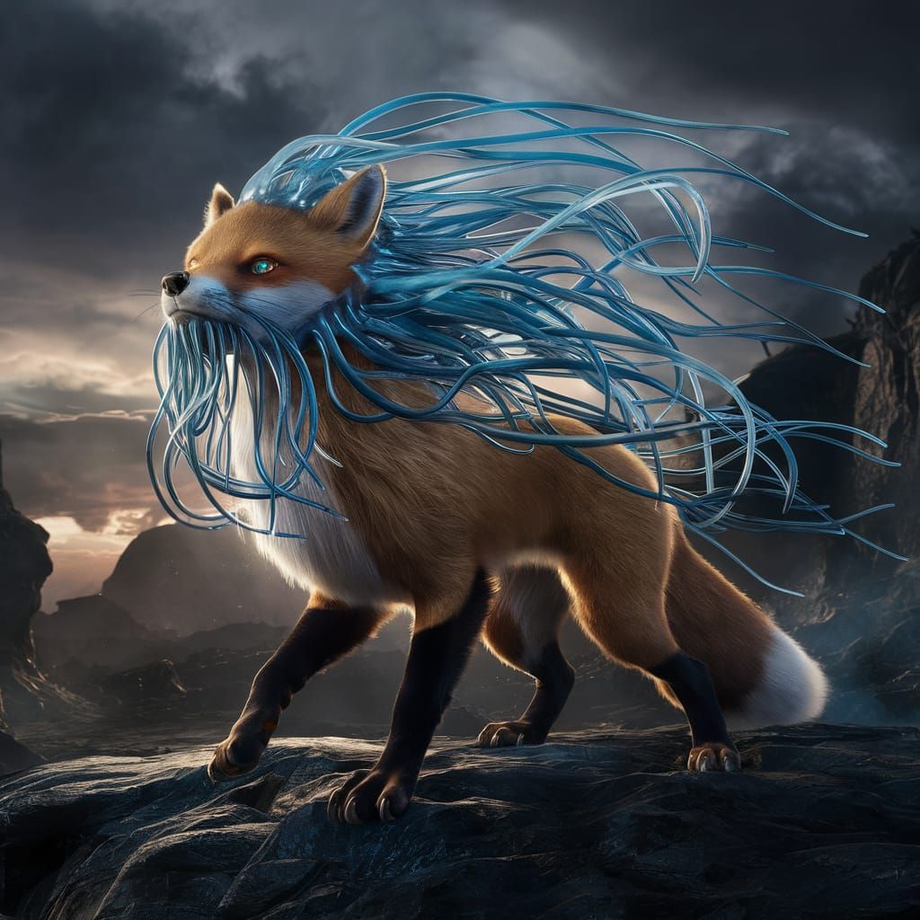 Fox and Jellyfish Hybrid in a Cinematic 3D Rendering